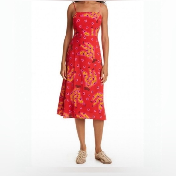 House of Harlow 1960 Dresses & Skirts - House Of Harlow 1960 Red Tiki Banana Print Sleeveless Beaded Midi Dress Size S